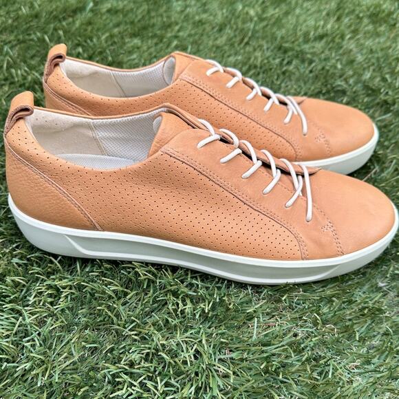 Ecco Soft 8 Genuine Leather Low Top Minimalist Sneakers Classic Tan Shoes Sz 41 - Picture 1 of 10